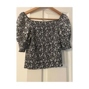 Laundry By Shelli Segal Black and White Smocked Ruffled Blouse